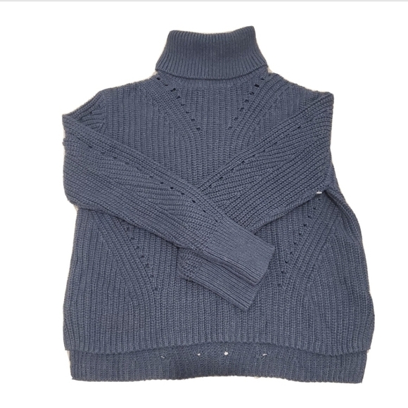 NEW 360 Swester Italian Yarn Navy Blue Chunky Knit Turtleneck Sweater - Picture 3 of 6